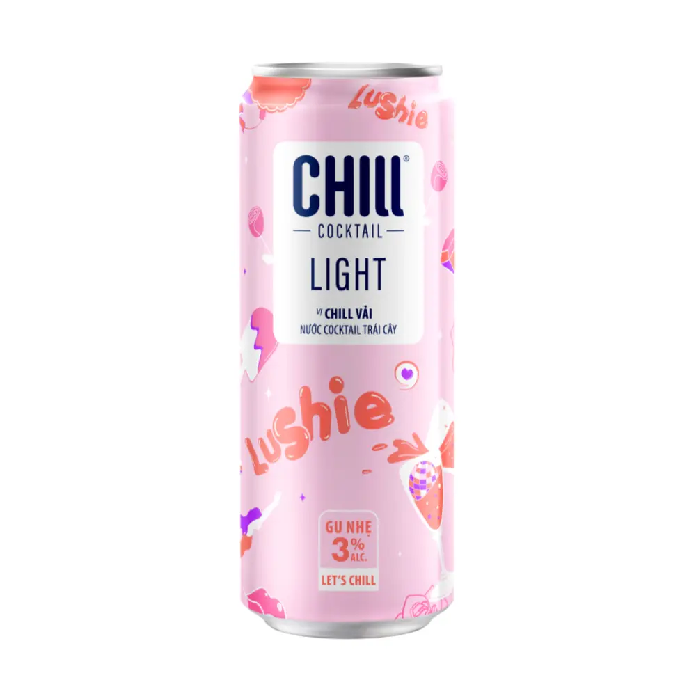 Nước Trái Cây Lên Men Vị Chill Vải, Light Rose & Lychee Vodka, 3% (330ml) - CHILL COCKTAIL